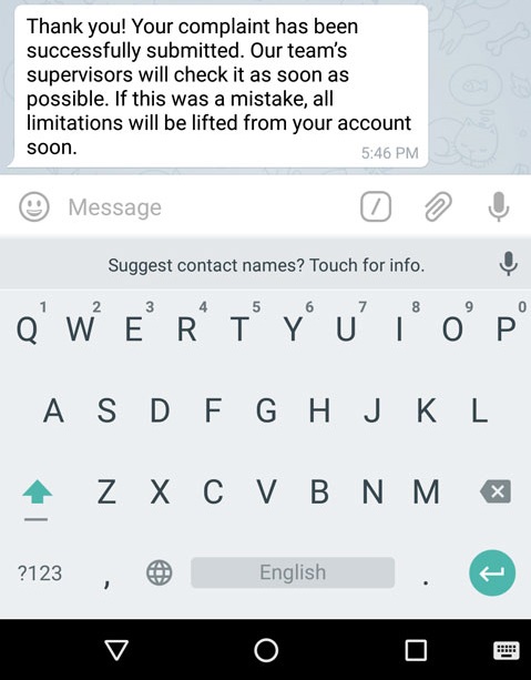 مشکل کسانی که نمی توانند در تلگرام پیام بفرستند 