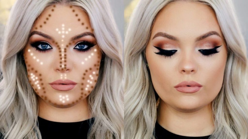 گریم صورت با سایه با کرم پودر