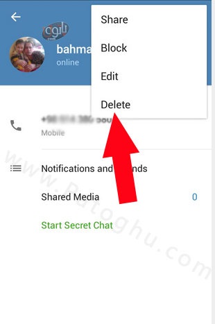 حذف مخاطب در تلگرام